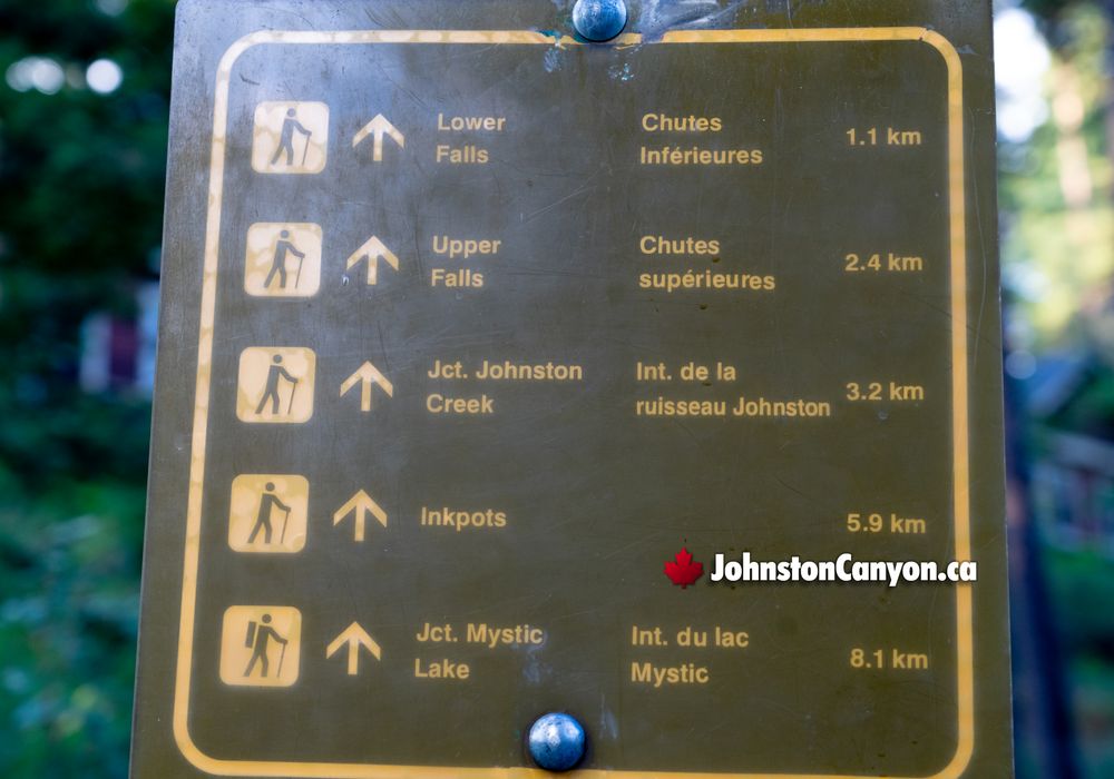 Johnston Canyon Trailhead Hiking Distance signs